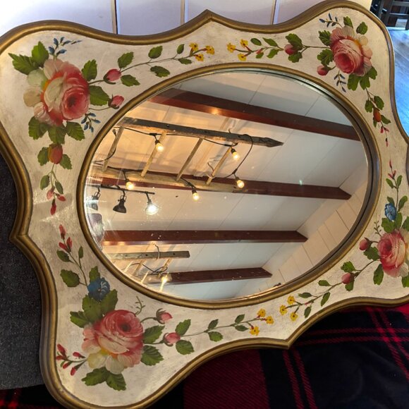 Robert Grace's One of a Kind Vintage Painted Mirror with Roses in each Corner